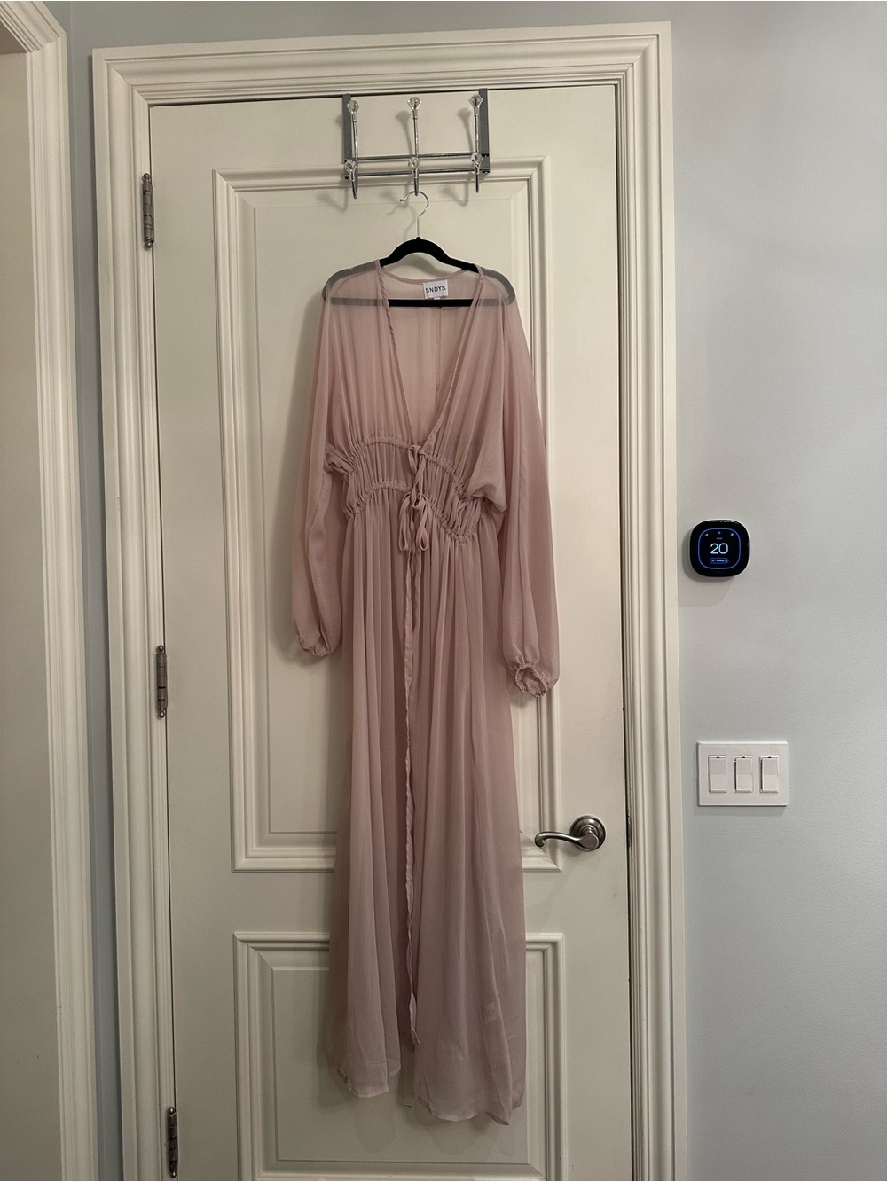 SNDYS Sheer Blouson Waist Maxi Dress Coverup- Blush Pink